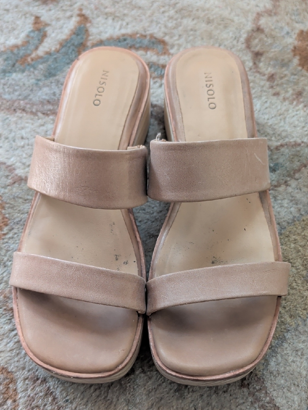 Nisolo Ellie Women's Tan Platform Wood Leather Slide Sandals